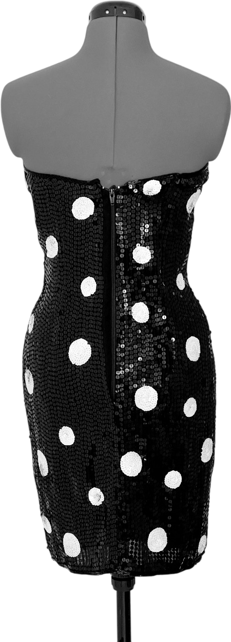 IMAGES Black / White Sequin Polka Dot Mini Dress UK 10
