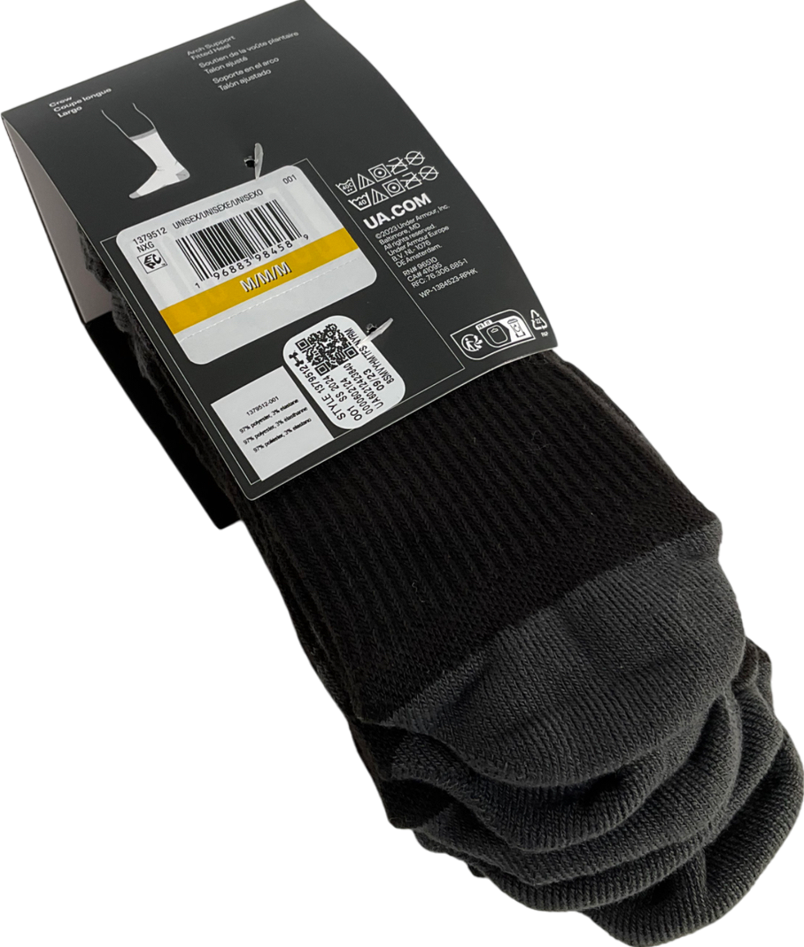 Under Armour Black Unisex Ua Performance Tech 3-pack Crew Socks One Size