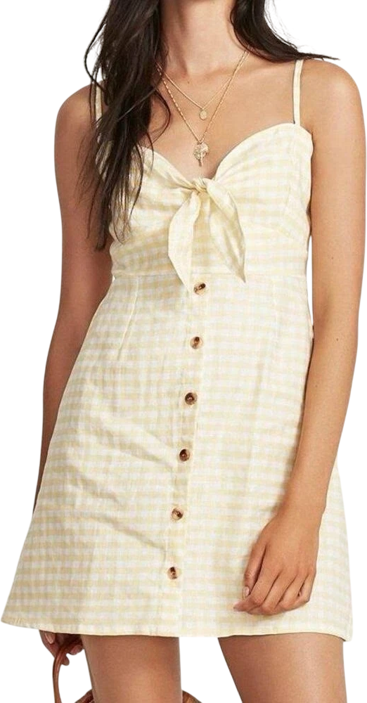 Faithful The Brand Yellow Gingham 100% Linen Rodeo Mini Dress Us10 UK 14