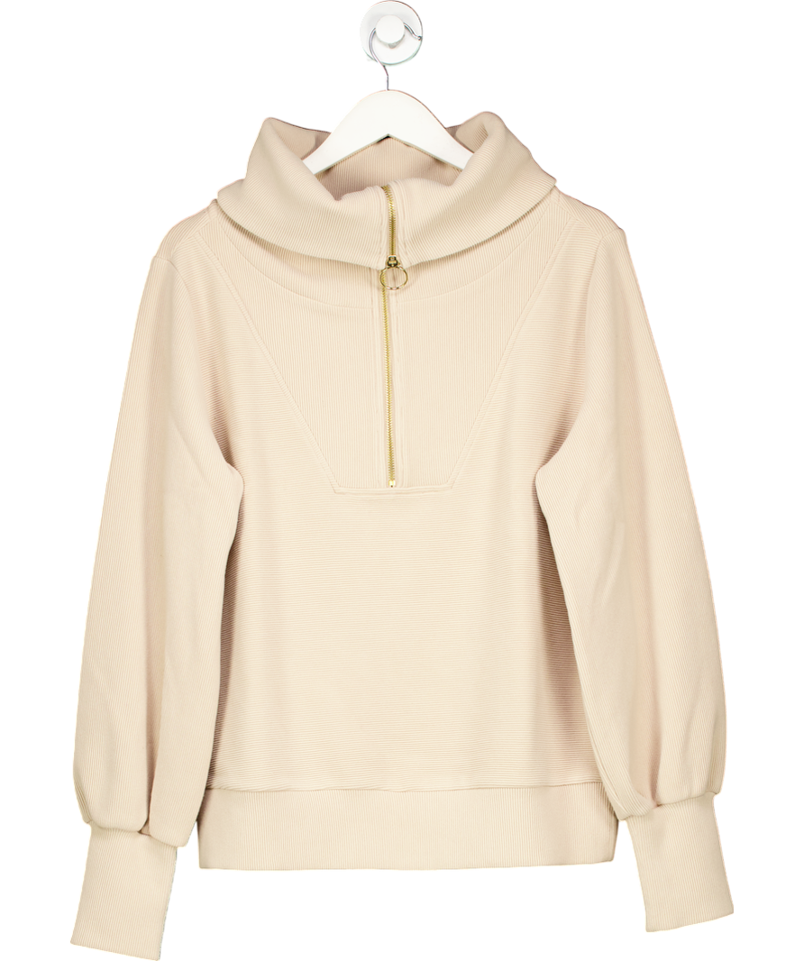 Varley Beige Vine Ribbed Jersey 1/2 Knit Sweatshirt UK S