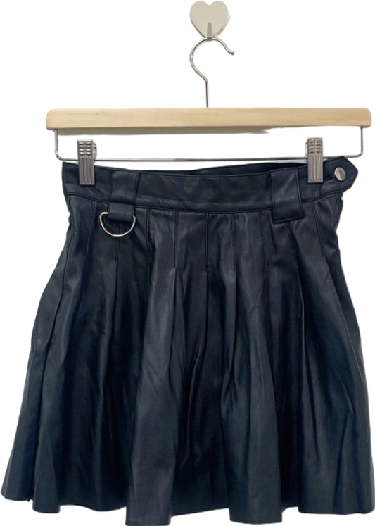 Bershka Black Pleated Leather Mini Skirt XS