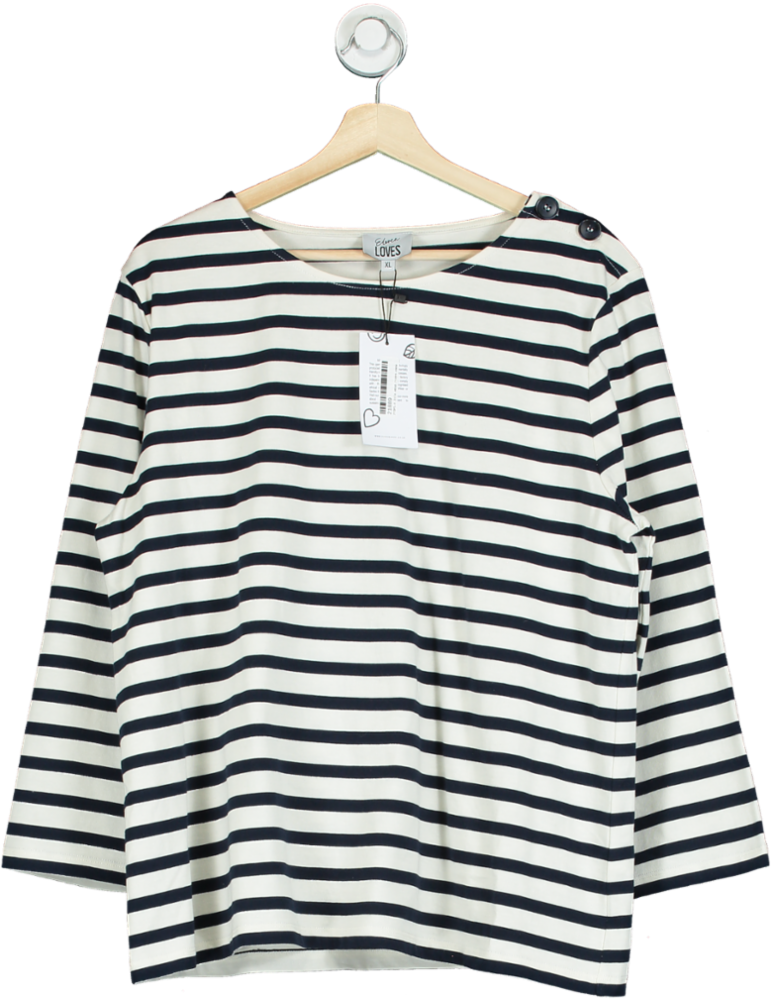 Eleven Loves Navy/White Striped Long-Sleeve Top UK XL