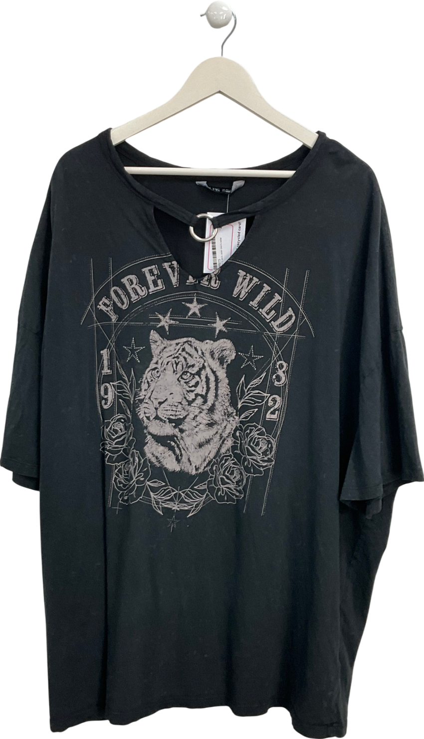 Yours Black Tiger Printed Slouch Top UK 22