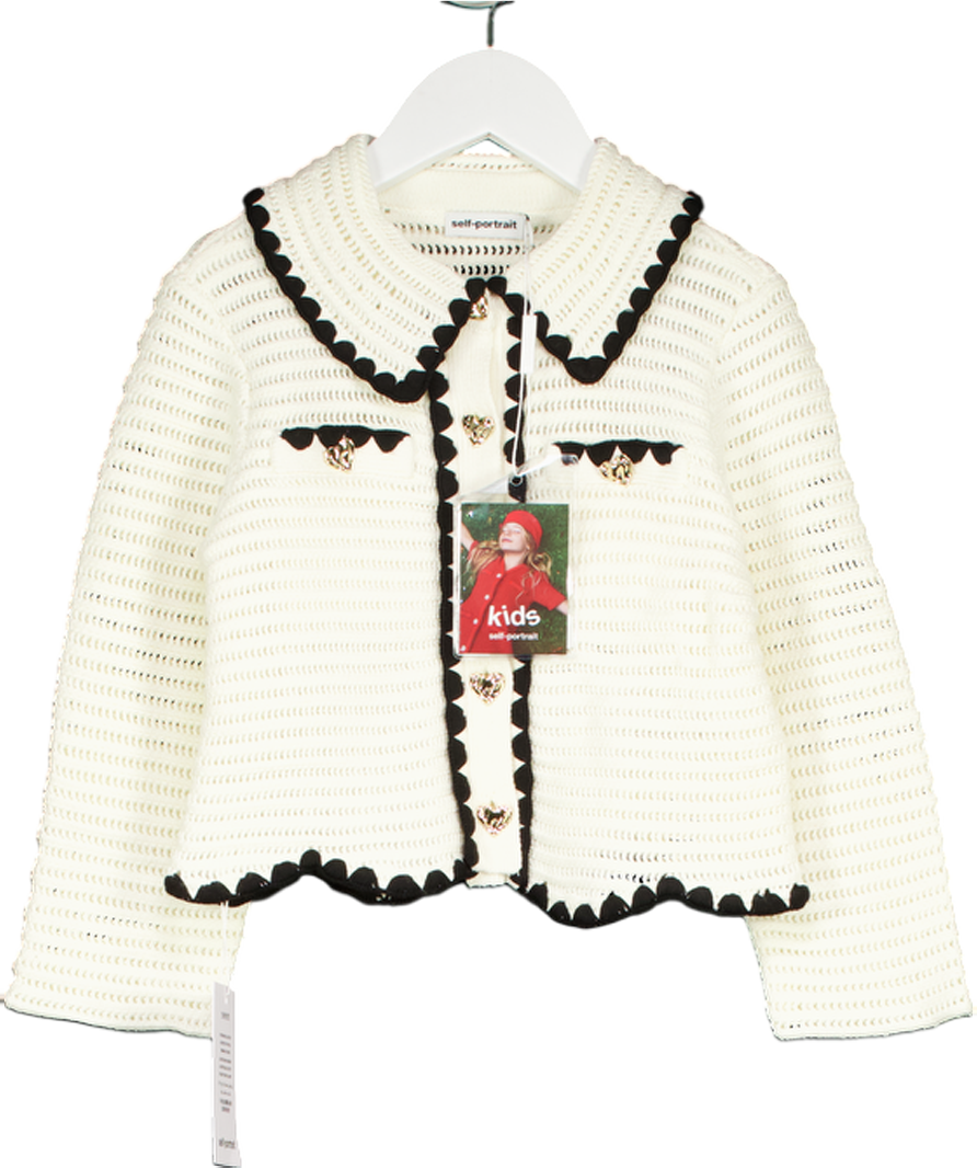 Self-Portrait Cream Crochet Cardigan with Gold heart Buttons 6-8 Years