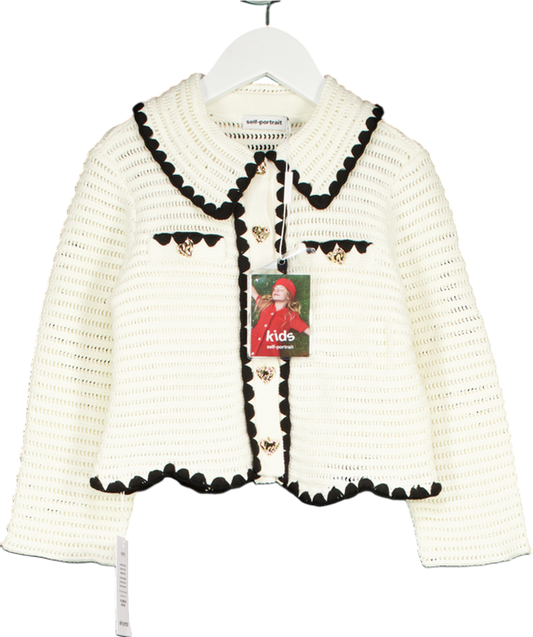 Self-Portrait Cream Crochet Cardigan with Gold heart Buttons 6-8 Years