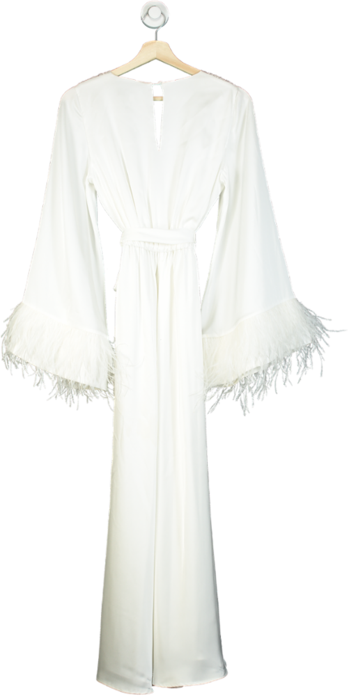 Nadine Merabi White Feather Trim Jumpsuit UK 6