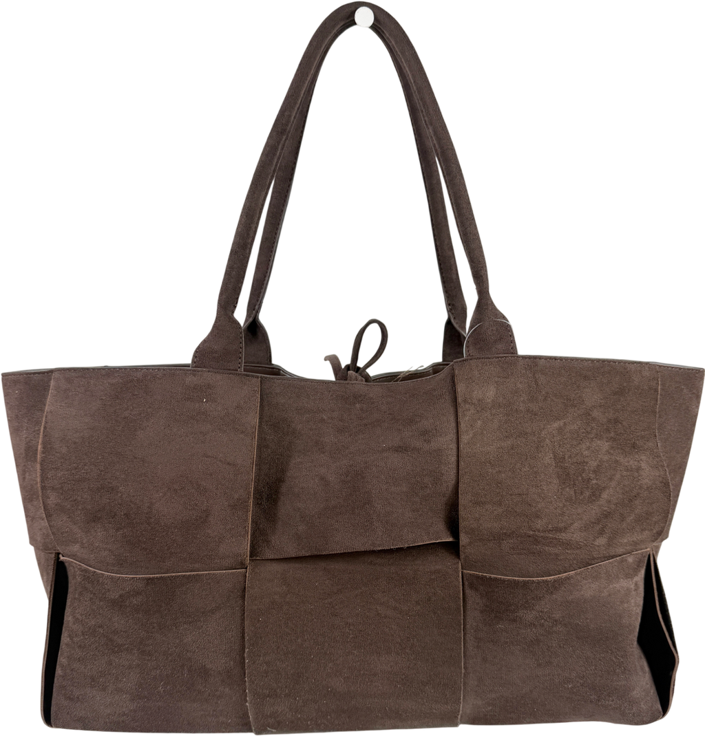 Glamorous Brown Large Woven Faux Suede Tote Bag One Size