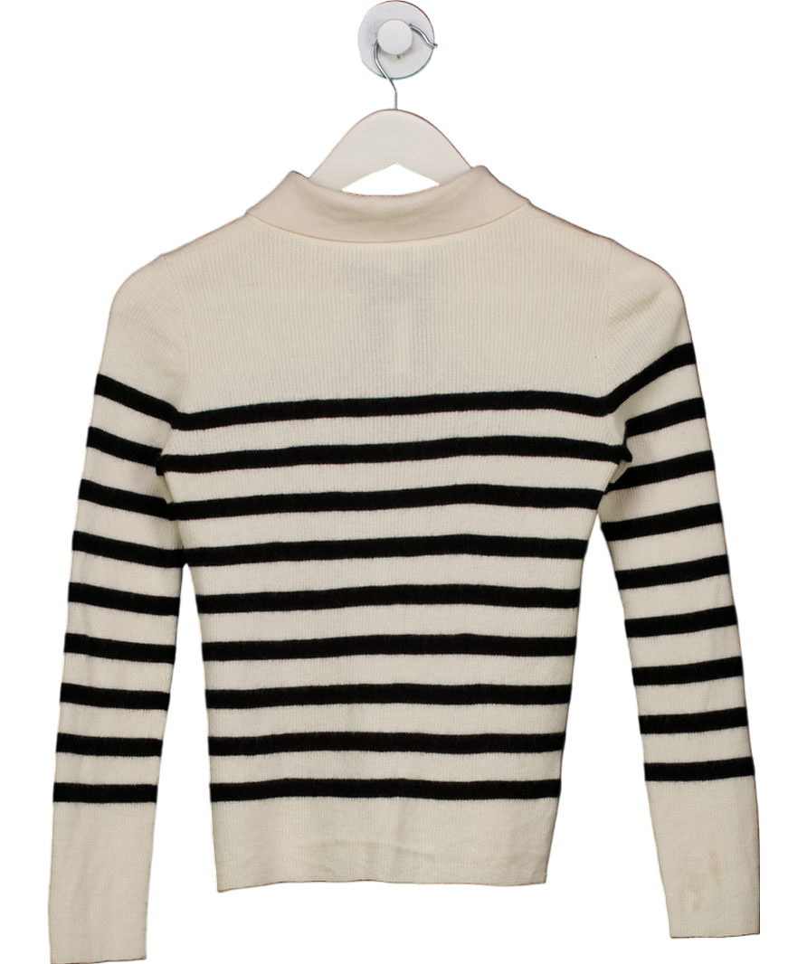 LILYSILK Cream Striped Ultra-fine Merino Wool Sweater UK S