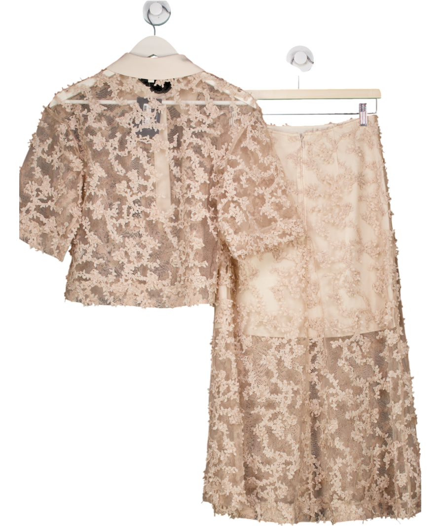 Monsoon Nude Alanna Sheer Appliqué Shirt And Midi Skirt UK S