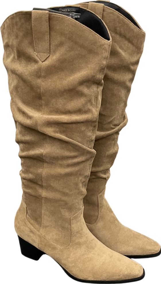 PrettyLittleThing Beige Burnished Pu Square Buckle Detail Ankle Trim Boots UK 6 EU 39 👠