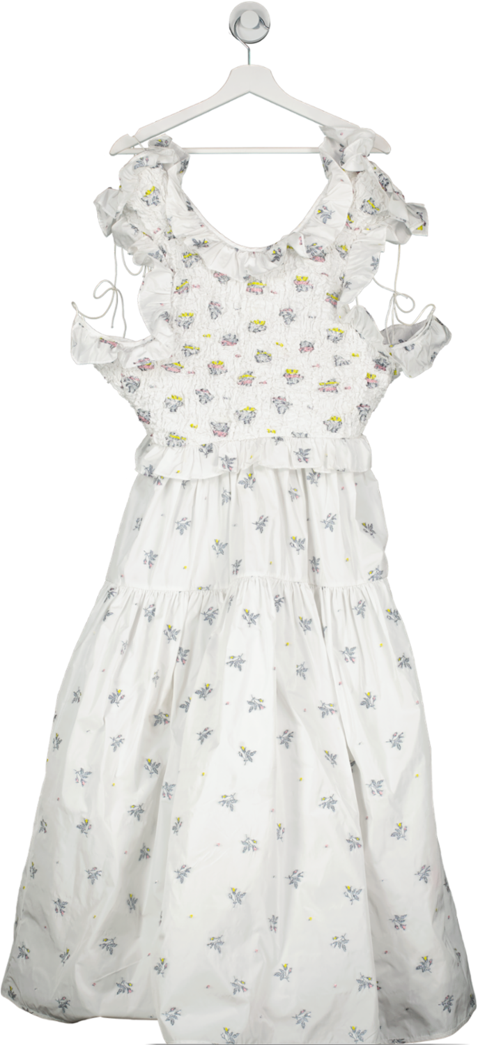 Cecilie Bahnsen White Flower Detail Smock Dress UK S