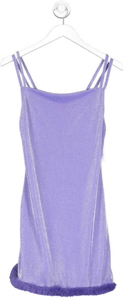 Skinnydip Purple Fur Trimmed Slip Dress UK 10
