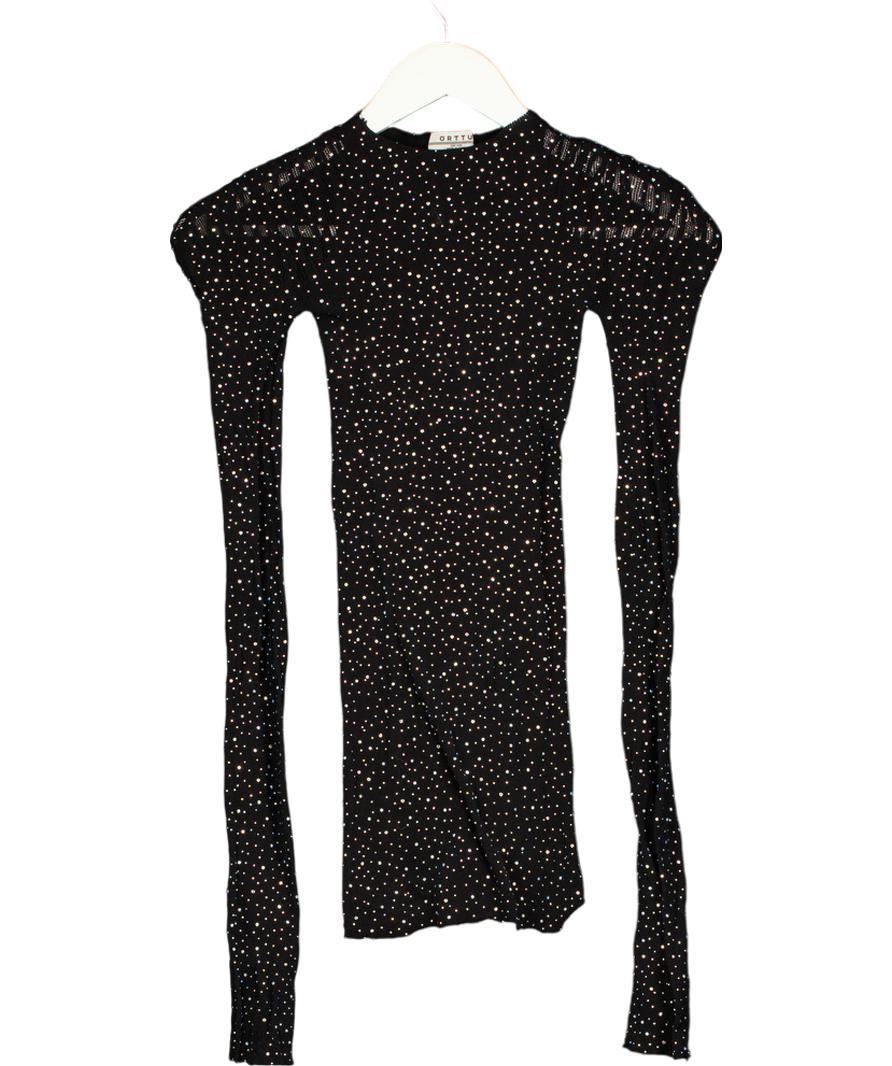 Orttu Black Sparkling Rhinestone Top One Size
