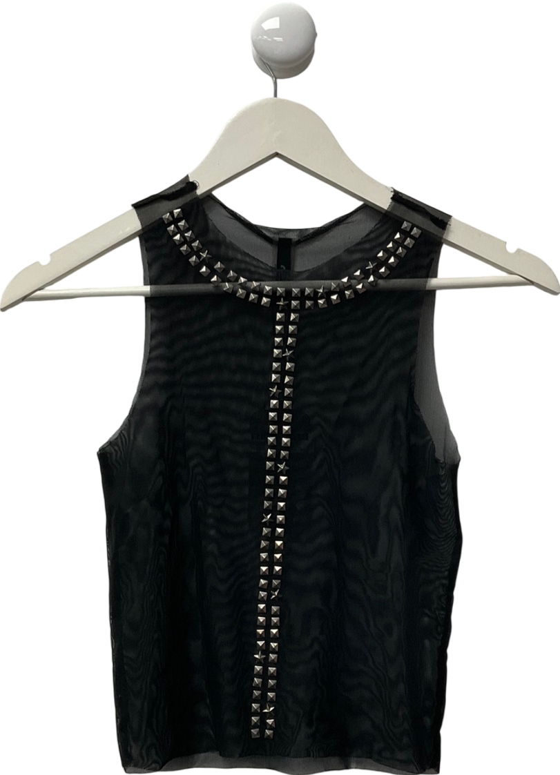 Jaded London Black Mesh Raw Edge Tank Top UK XS