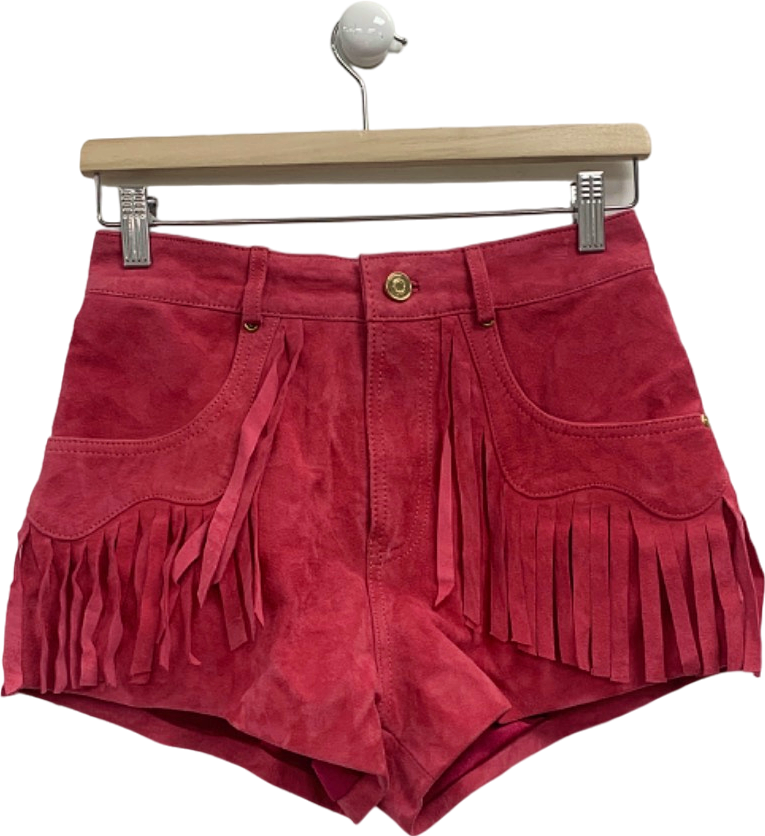 Nasty Gal Red Suede Fringe Shorts UK 6
