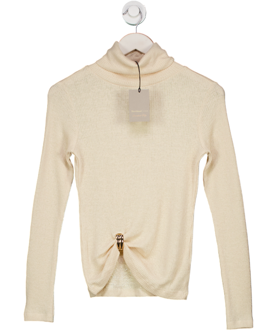 River Island Cream Ribbed Roll Neck Long Sleeve Top UK S