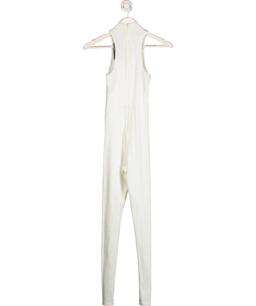 INAMORATA White Ribbed Sleeveless Jumpsuit UK S