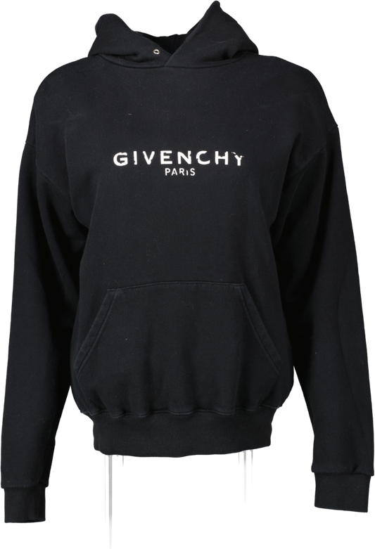 GIvenchy Black Distressed Logo Hooded Sweatshirt UK XS