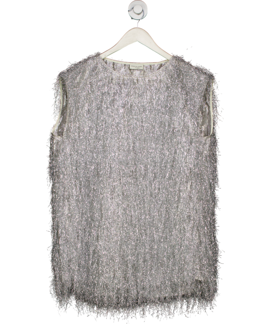 Dries Van Noten Metallic Silver Tinsel Short Mini Dress UK XS