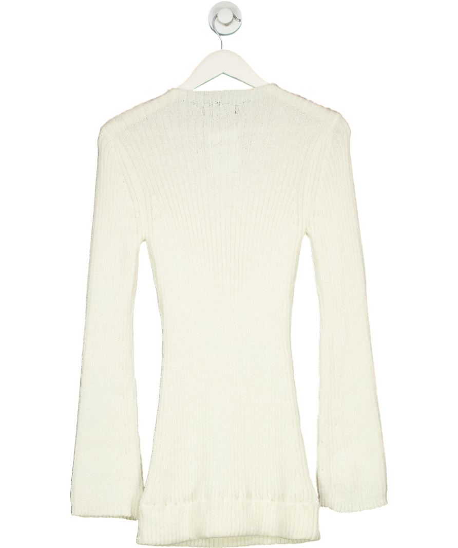 White Fox Beige Get On Down Long Sleeve Knit Mini Dress Off White UK L