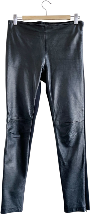 M&S Black Autograph Real Leather Front Ponte Skinny Trousers UK 8