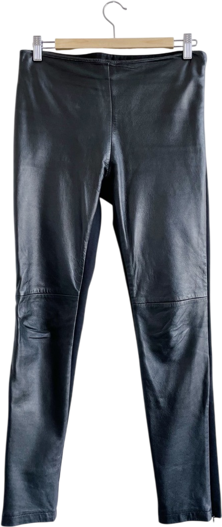 M&S Black Autograph Real Leather Front Ponte Skinny Trousers UK 8