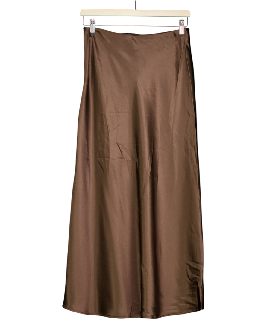 NA-KD Brown Satin Midi Skirt UK 6