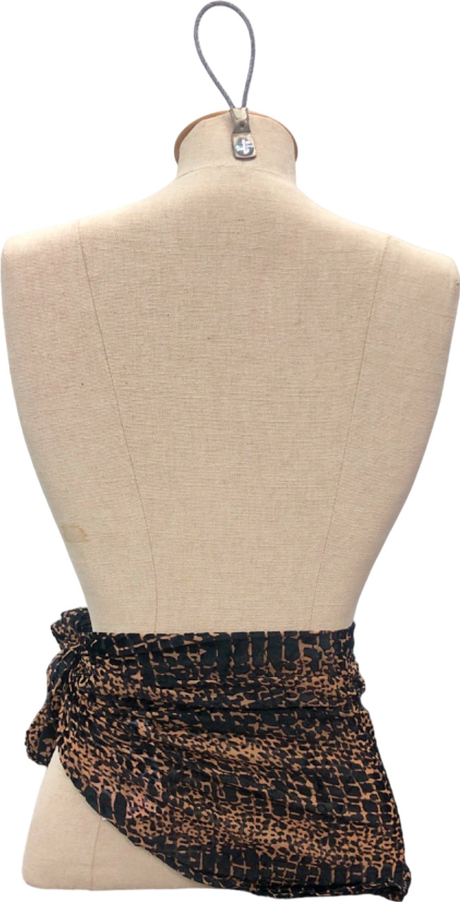 PRETTYLITTLETHING Black/Brown Animal Print Wrap Skirt M