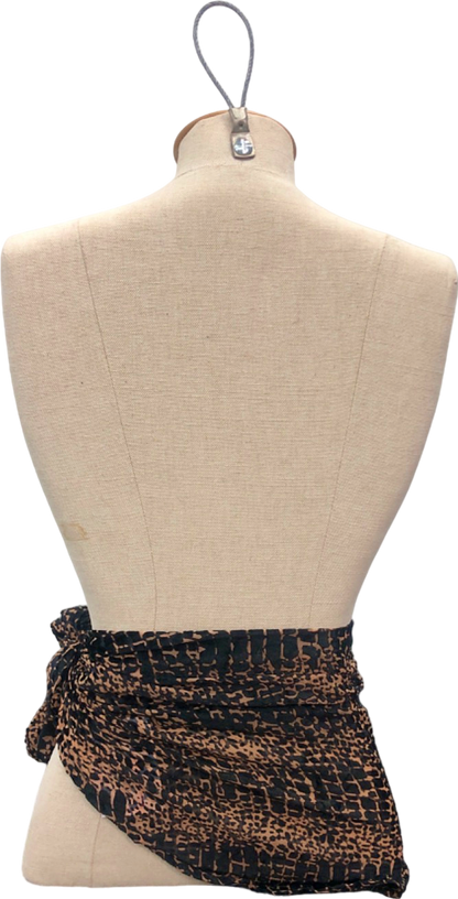 PRETTYLITTLETHING Black/Brown Animal Print Wrap Skirt M