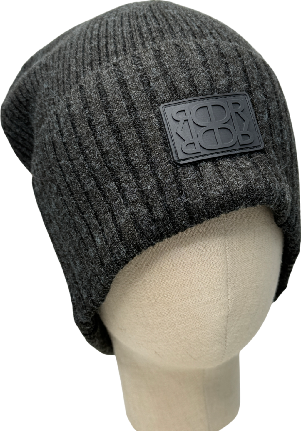 De Rococo Grey Ribbed Logo Beanie Hat One Size