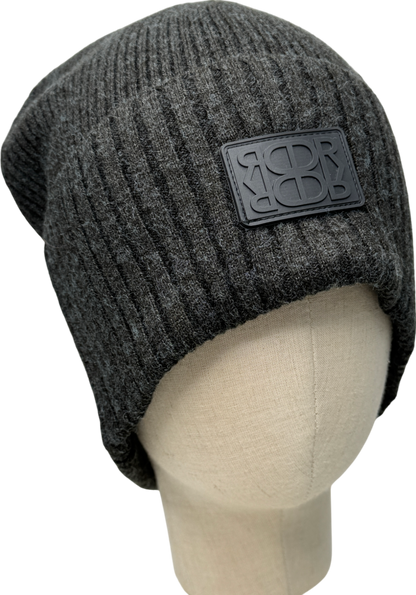 De Rococo Grey Ribbed Logo Beanie Hat One Size