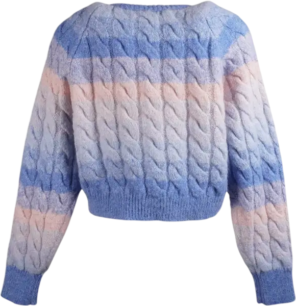 ZARA Baby Blue & Pink Ombre Cable Knit Cardigan UK M