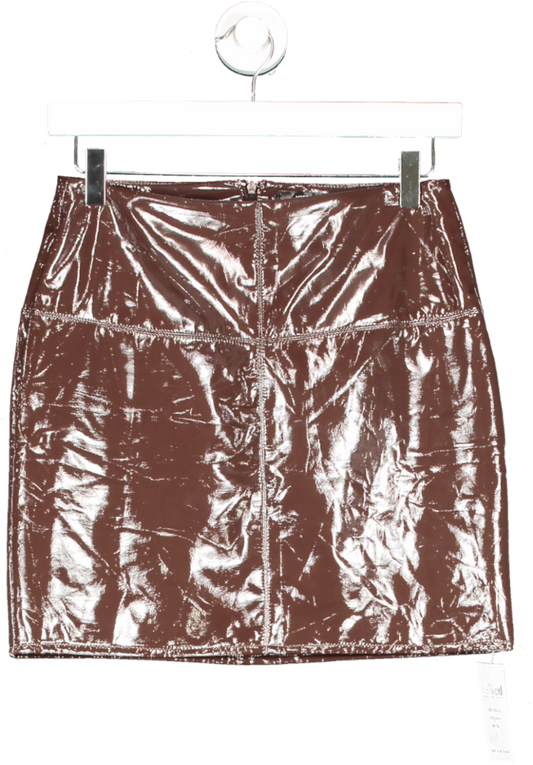 Missguided Brown Faux Leather Mini Skirt UK 8