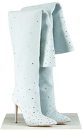 Paris Texas Light Blue Crystal Embellished Denim Knee-High Boots UK 6