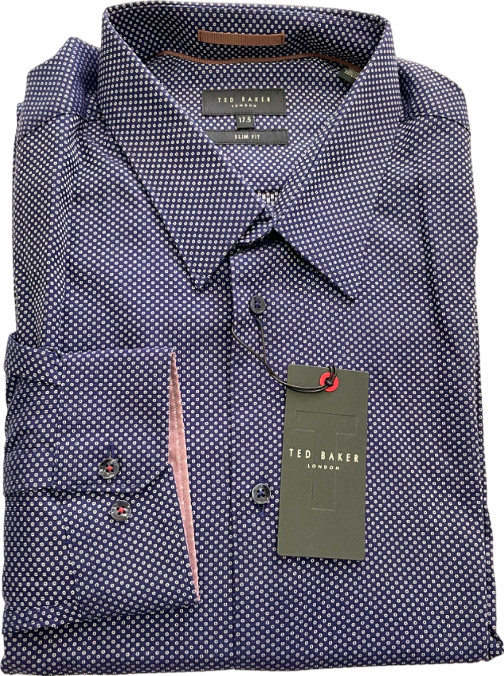 Ted Baker Bouley Navy Circle Pattern Slim Fit Shirt Neck 17.5"