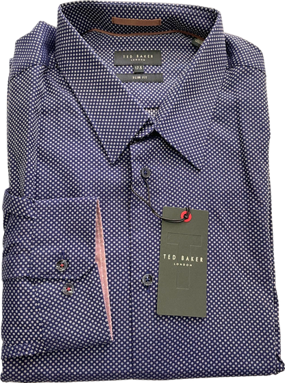 Ted Baker Bouley Navy Circle Pattern Slim Fit Shirt Neck 17.5"