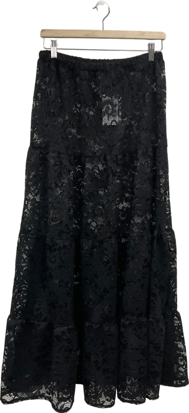 Topshop Sheer Lace Tiered Maxi Skirt In Black UK 8