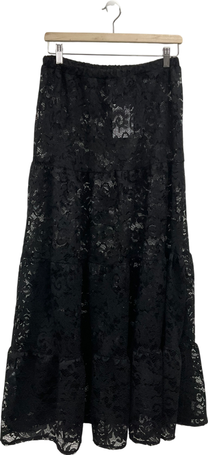 Topshop Sheer Lace Tiered Maxi Skirt In Black UK 8