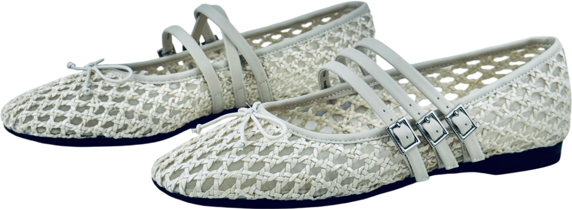 CHARLES & KEITH Woven Triple-strap Mary Janes - Chalk White UK 4 EU 37 👠