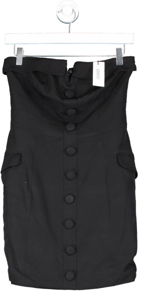 Coast Black Strapless Button Through Waistcoat Mini Dress UK 8