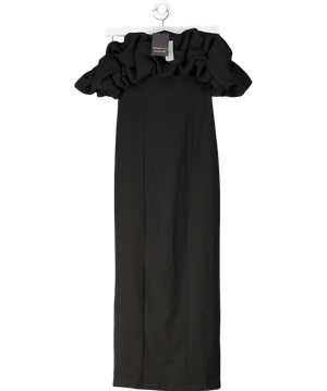 River Island Black Ruffle Bardot Midi Dress UK XS