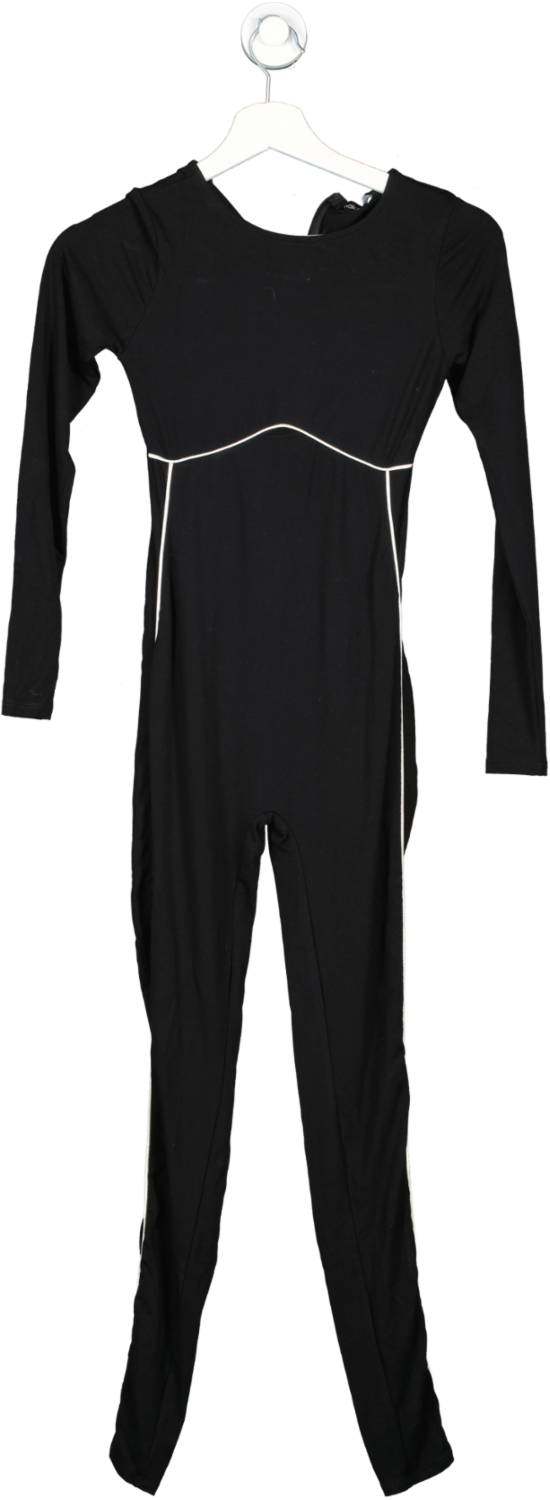 Naked Wardrobe Black Jersey Piped Detail Jumpsuit UK S