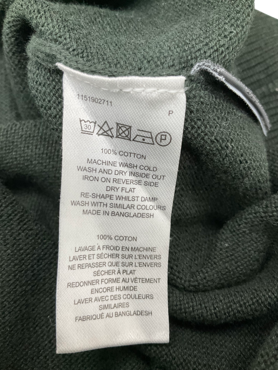 French Connection Green Cotton Roll Neck Jumper UK M