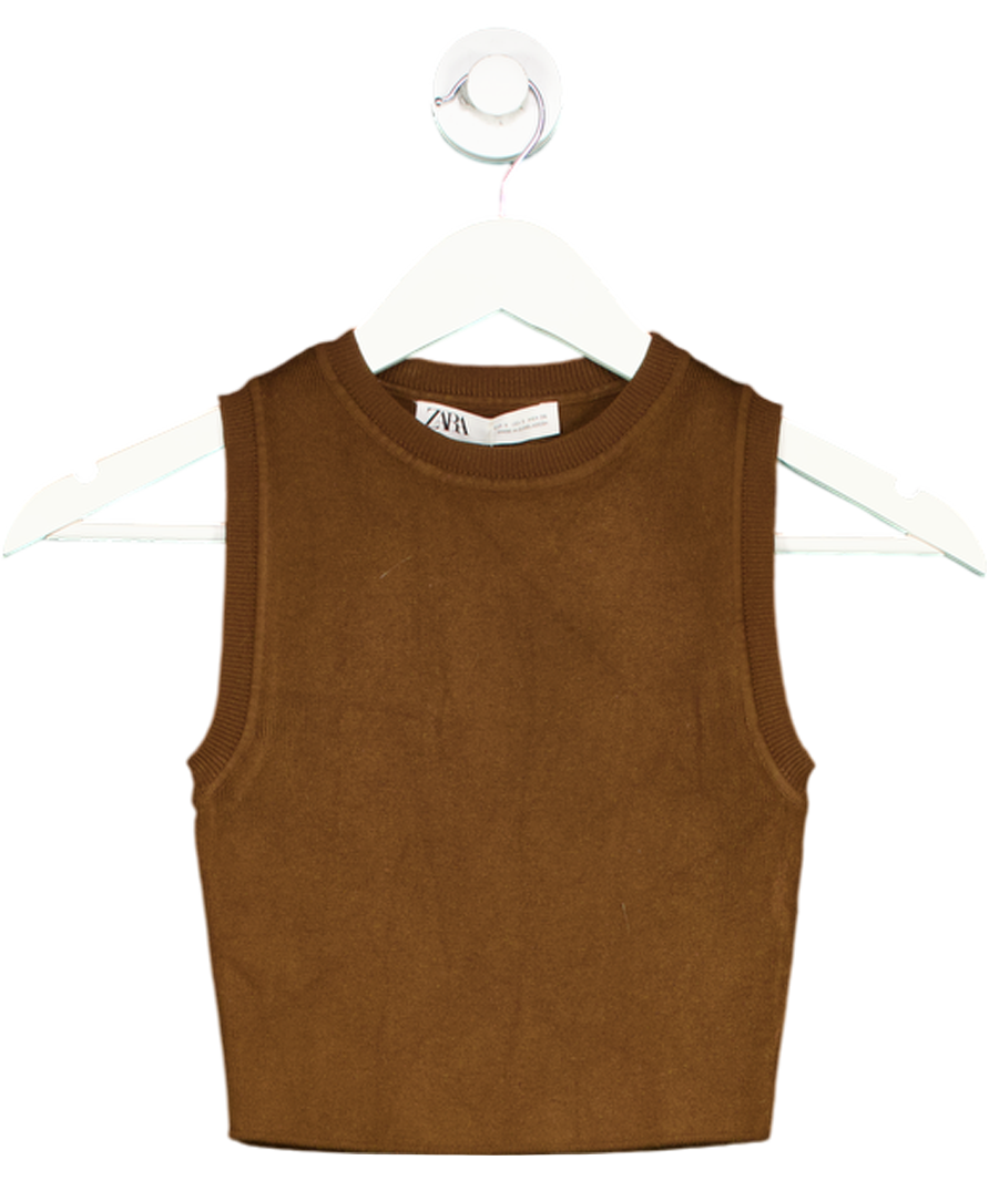 ZARA Brown Sleeveless Knit Top UK S