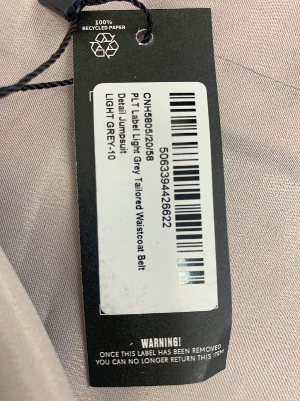 PLT Label Light Grey Tailored Waistcoat Belt Detail Jumpsuit UK 10