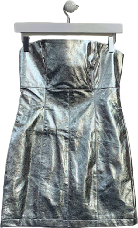 Nasty Gal Silver Metallic Faux Leather Bandeau Mini Dress UK 8
