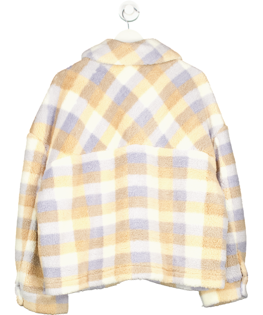 Badgley Mischka Beige Check Super Soft Sherpa Teddy Fleece Jacket UK XL
