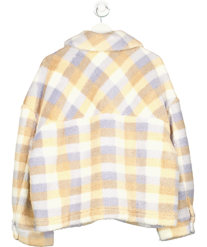 Badgley Mischka Beige Check Super Soft Sherpa Teddy Fleece Jacket UK XXL