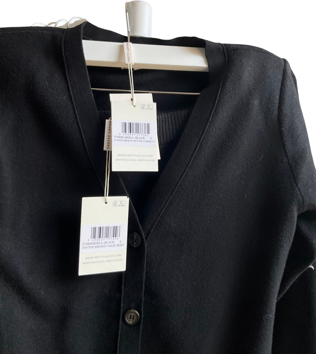 PRETTY LAVISH Black Justine Rib Knit Button Cardigan And Skirt UK S