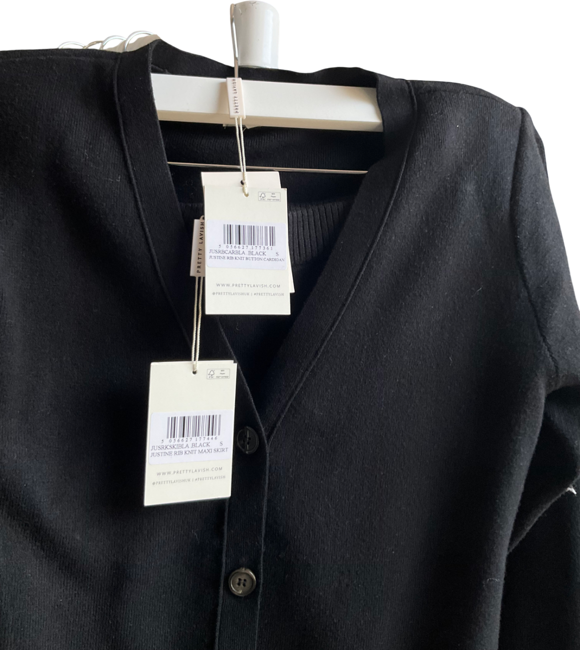 PRETTY LAVISH Black Justine Rib Knit Button Cardigan And Skirt UK S